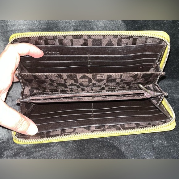 Furla Long Wallet Leather Ostrich Embossed Yellow NWOT - Picture 6 of 7